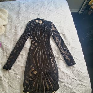 Fashion nova sequin black dress backless